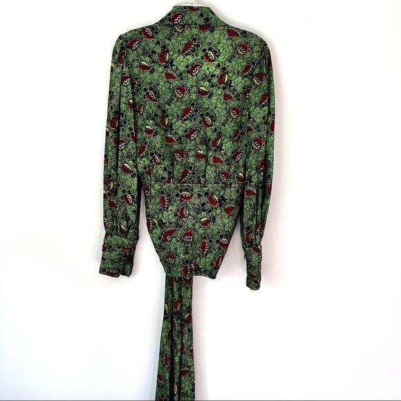 Vintage Stanley Platos green multi floral wrap tie waist blouse size 4 - Picture 6 of 13